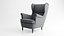 3D IKEA Strandmon Grey Armchair and Pouf model