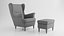 3D IKEA Strandmon Grey Armchair and Pouf model