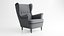 3D IKEA Strandmon Grey Armchair and Pouf model