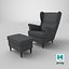 3D IKEA Strandmon Grey Armchair and Pouf model