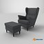 3D IKEA Strandmon Grey Armchair and Pouf model