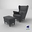 3D IKEA Strandmon Grey Armchair and Pouf model