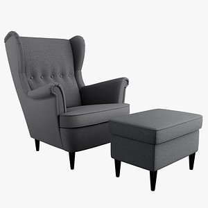 IKEA Strandmon Grey Armchair and Pouf