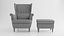 3D IKEA Strandmon Grey Armchair and Pouf model