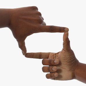 3D Black Male Hand Pair in Framing Gesture