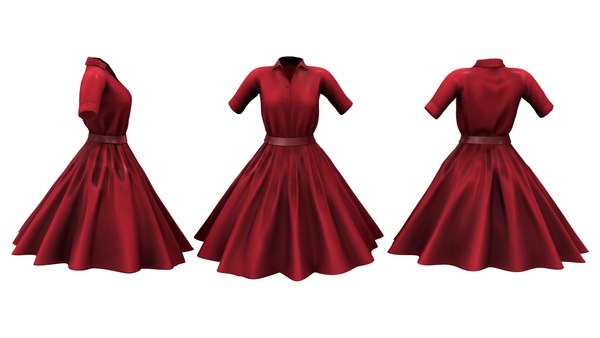 3D model Retro Flare Out Skirt Shirt Dress - TurboSquid 1736797
