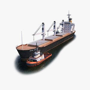 bulk carrier tugboat tug 3d model