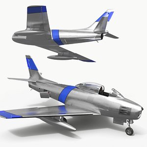 Silver Vintage Military Jet Plane Blue Markings with Interior Rigged for Maya