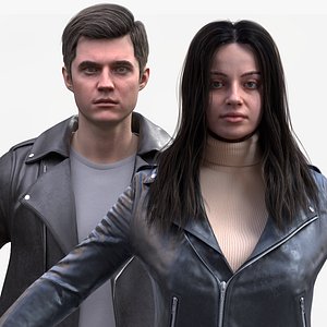 Woman and Man in Casual Outfits Collection 3D model