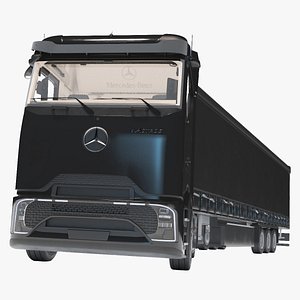 Mercedes 600 Long Haul Semi With Trailer Black Rigged for Cinema 4D