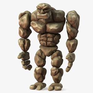 Stone Golem Cartoon Character Brown Rigged for Cinema 4D 3D model
