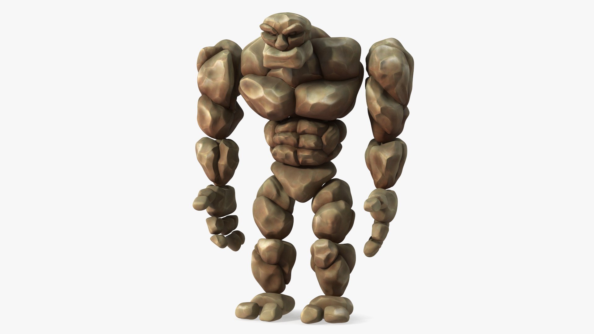 Stone Golem Cartoon Character Brown Rigged for Cinema 4D 3D model preview