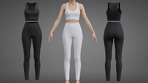 White and Black Yoga Outfit - Sports Bra Tank Top and Leggings 3D Clothing