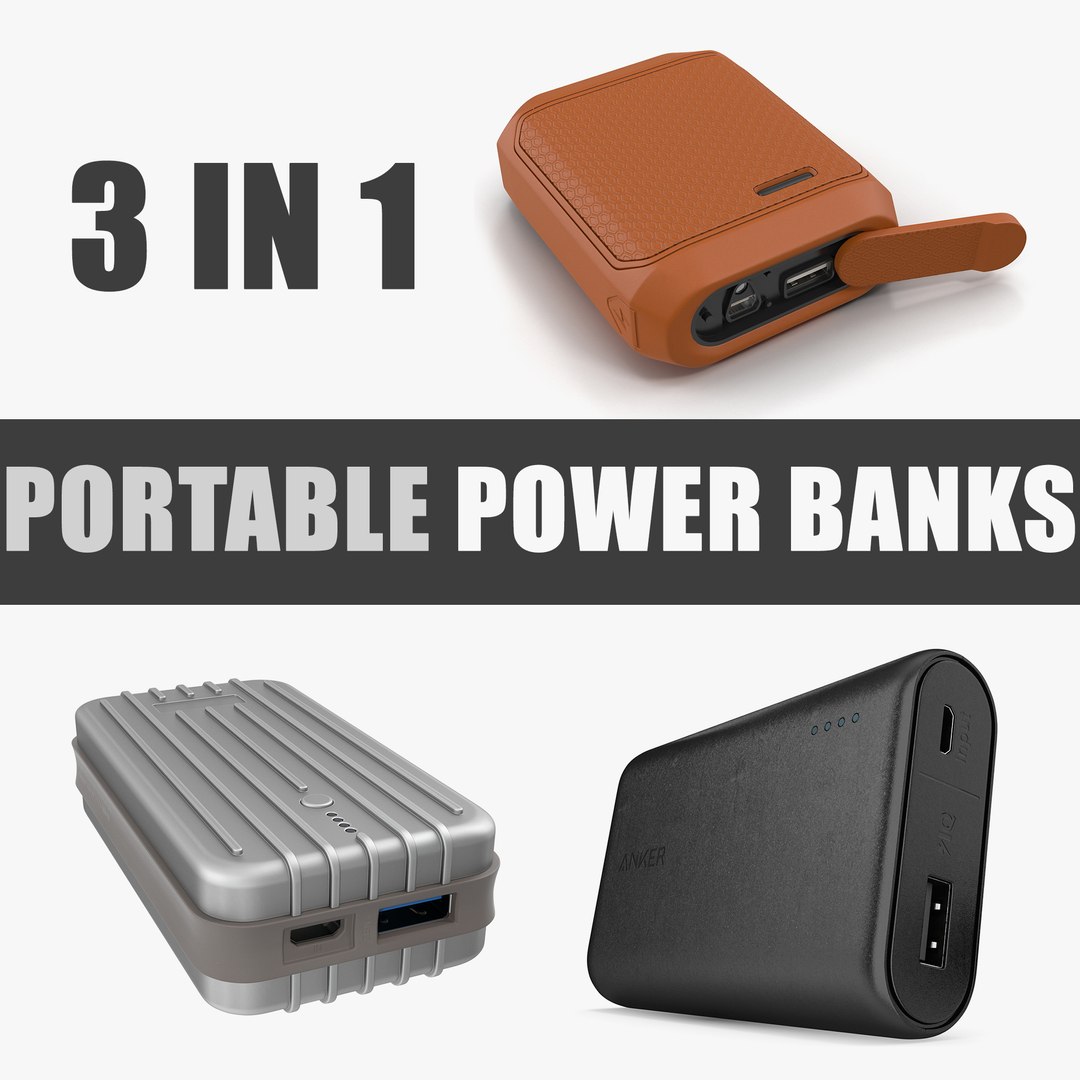 Portable Power Banks 3D Models Collection 3D model preview