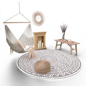 Bohemian Hammock Nook Scene with Fireplace and Natural Decor
