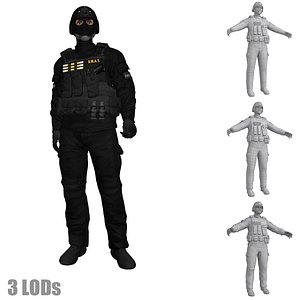 SWAT Soldier 1 LOD's Rigged