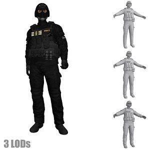 SWAT Soldier 1 LOD's Rigged