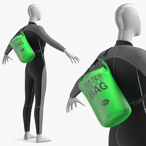 3D Waterproof Dry Bag Backpack with Female Diver Wetsuit model