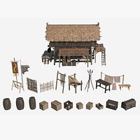 Medieval Nordic Wooden Hut  Props Set