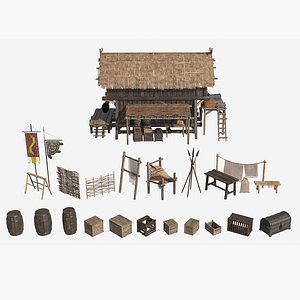 Medieval Nordic Wooden Hut Props Set