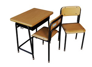 3D model School Desk and Chair set 04