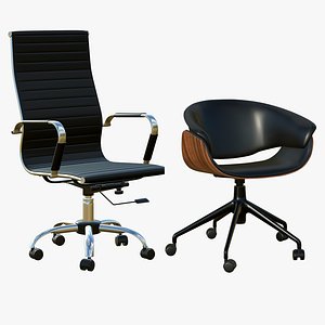 3D Office Chair Realistic Leather Black