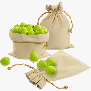 Jute Bags with Apples Collection V6 3D model