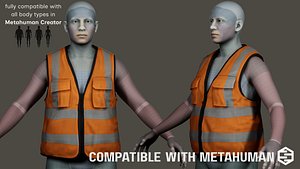 3D Worker Orange Vest - MetaHuman Compatible Low-poly 3D model model
