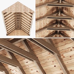 Wooden Ceiling V11  with beams 3D model