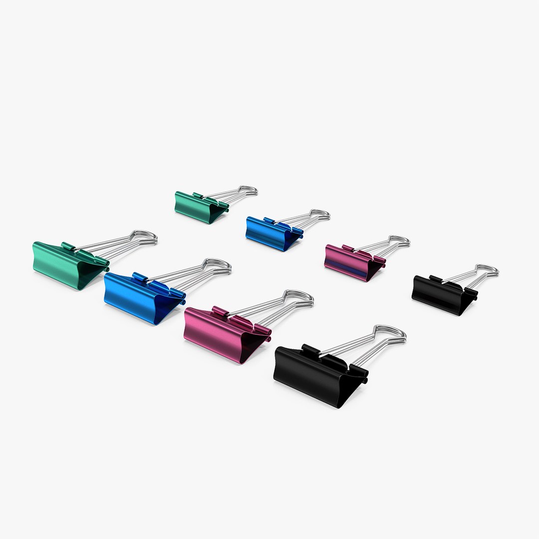 Colored Binder Clips 3D model preview
