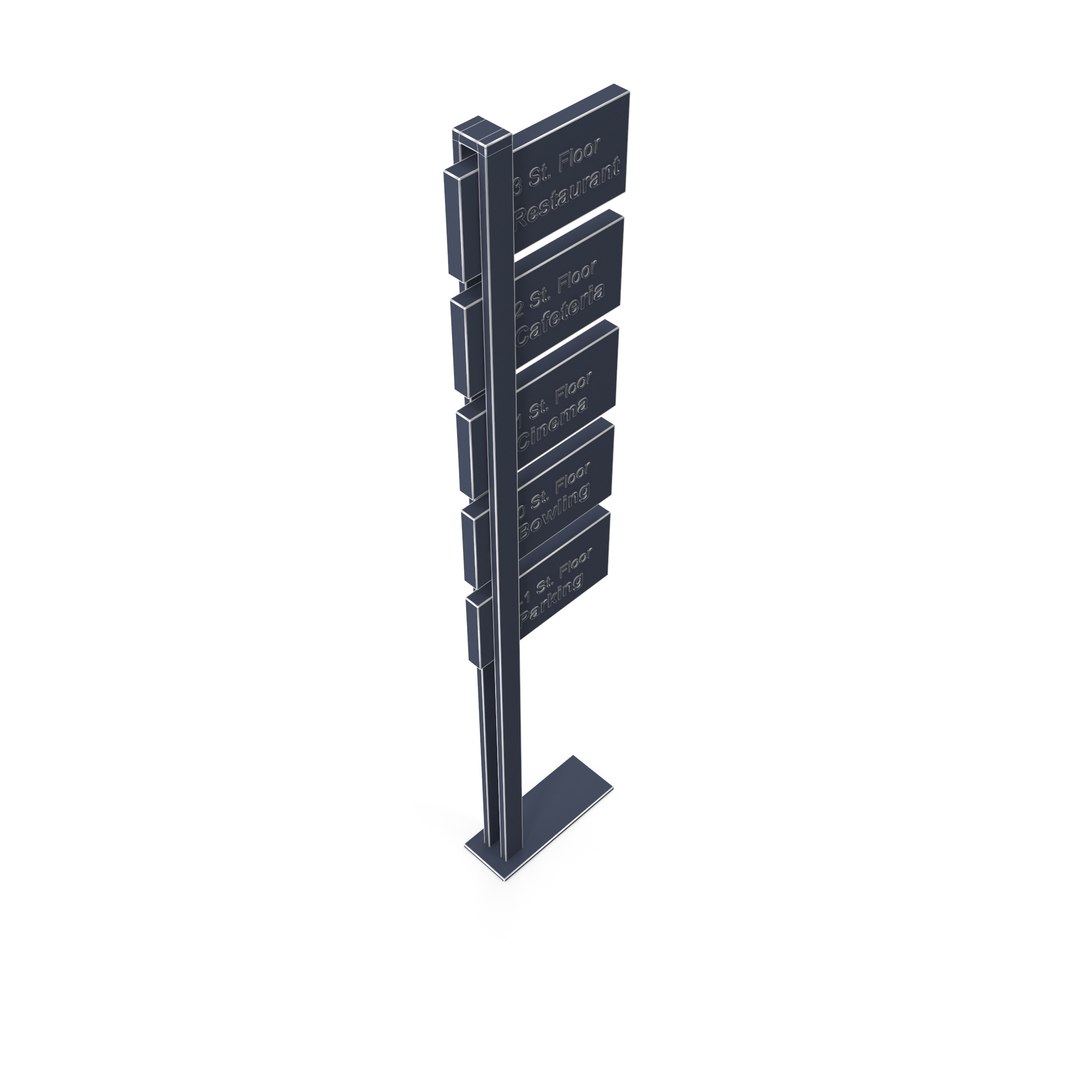 Metal-legged Street Sign With Wooden Panels Sidewalk-mounted 3D Model ...
