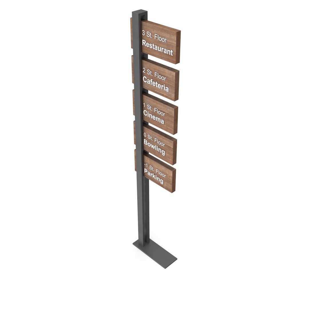 Metal-legged Street Sign With Wooden Panels Sidewalk-mounted 3D Model ...