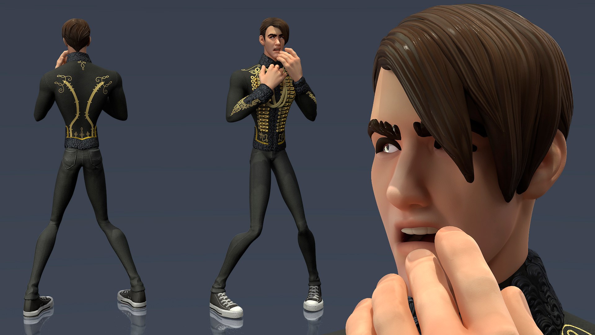 Cartoon Man in Cavalry Jacket Rigged 3D model preview