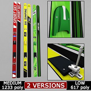 Ski jumping winter skis low poly