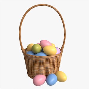 Easter Eggs in Wicker Basket with Handle