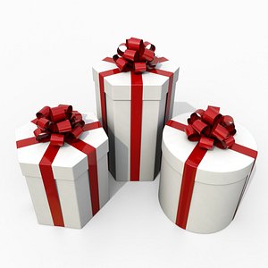 3D model Gift Boxes - Round and Hexagon Trio with Tied Ribbon Rosette