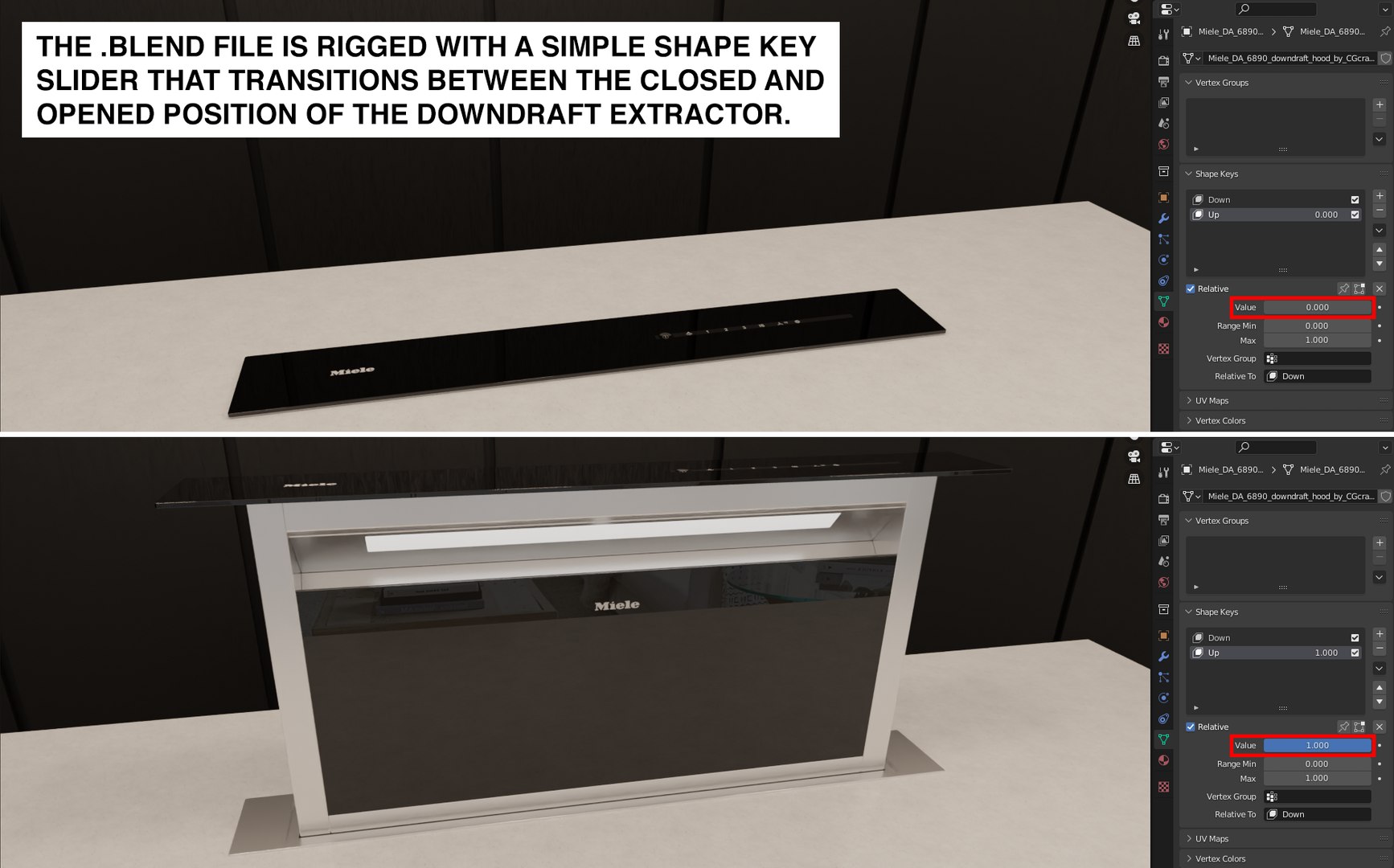 3D Model Miele DA 6890 Downdraft Hood Lowpoly Photorealistic PBR 3D