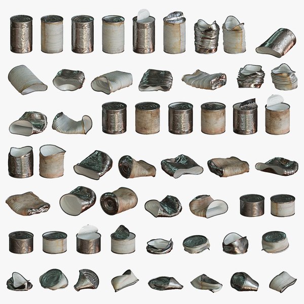 Crumbled metal cans set 56 pcs 3D