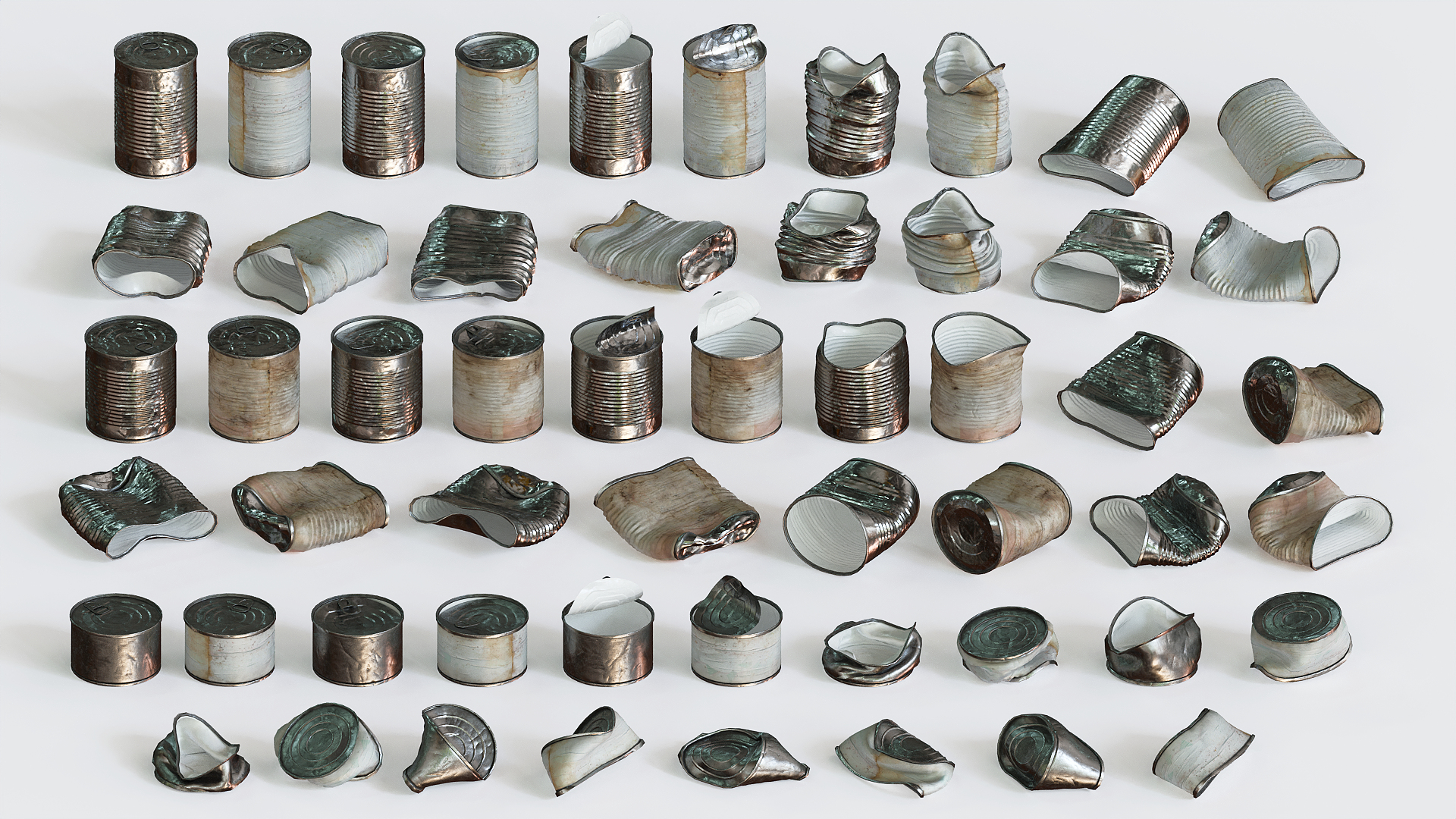 Crumbled metal cans set 56 pcs 3D TurboSquid 2093676