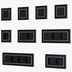 3D model Wallpad Black Acrylic Panel With Silver Border Wall Light Switch LED Indicator