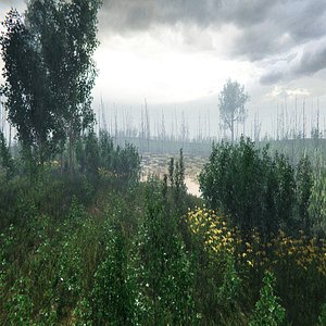 3D trees bushes grass vegetation model
