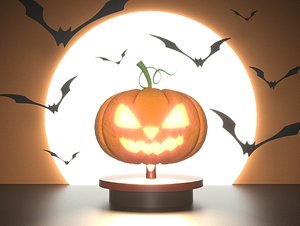 Creative scene of pumpkin head pumpkin face bat lantern poster background under the Halloween moon
