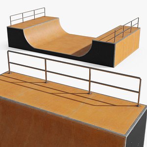 3D Skateboard Halfpipe Ramp with Railings