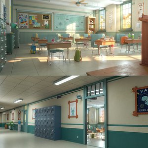 Cartoon Classroom Corridor
