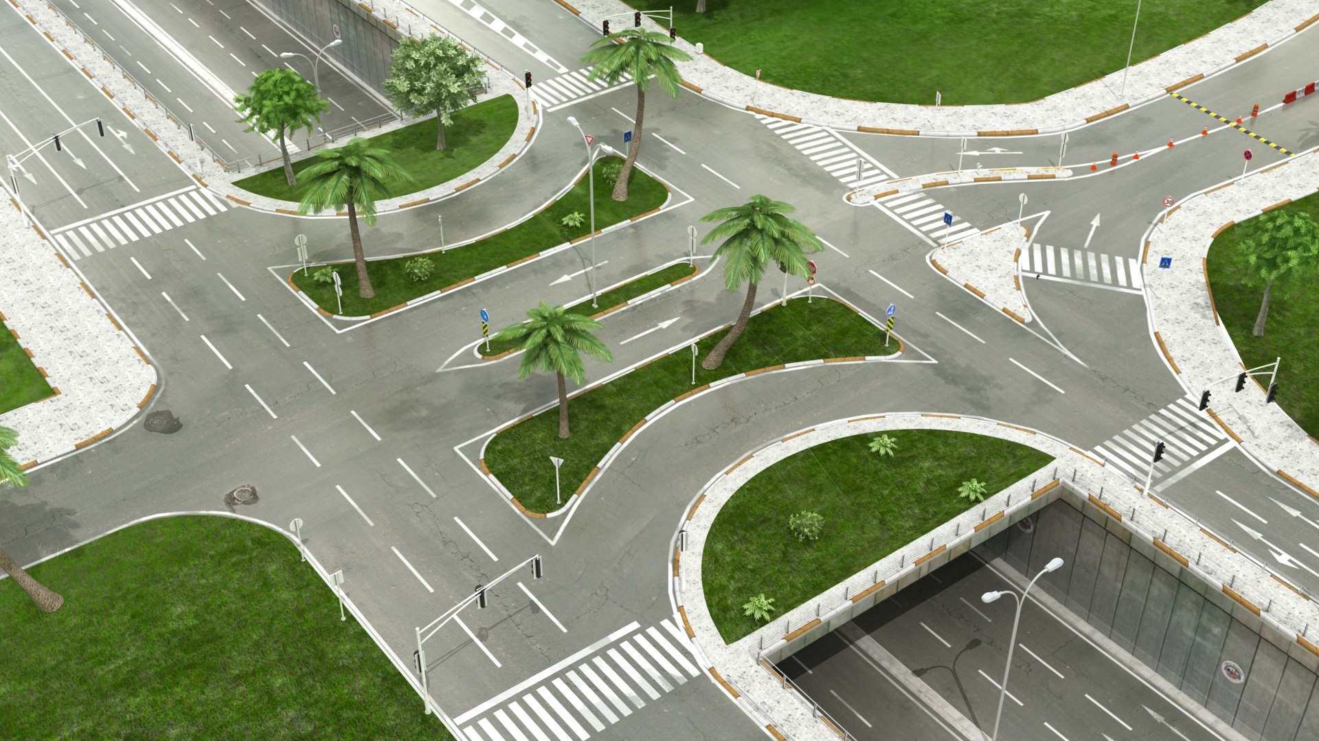 Intersection road object model - TurboSquid 1304206