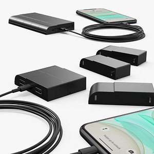 Modular Power Bank Connected to Phone 3D model