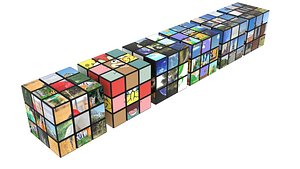 Rubiks Cubes Set With Pictures Mixed 3D model