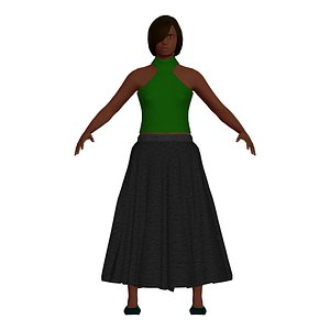 3D african american girl long model