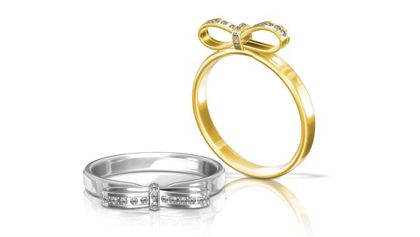 3D Valentines Day Ribbon Gold and Silver Ring