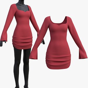 Sweetheart Neck Ruched Bodycon Mini Dress - Valentines dress 3D Model